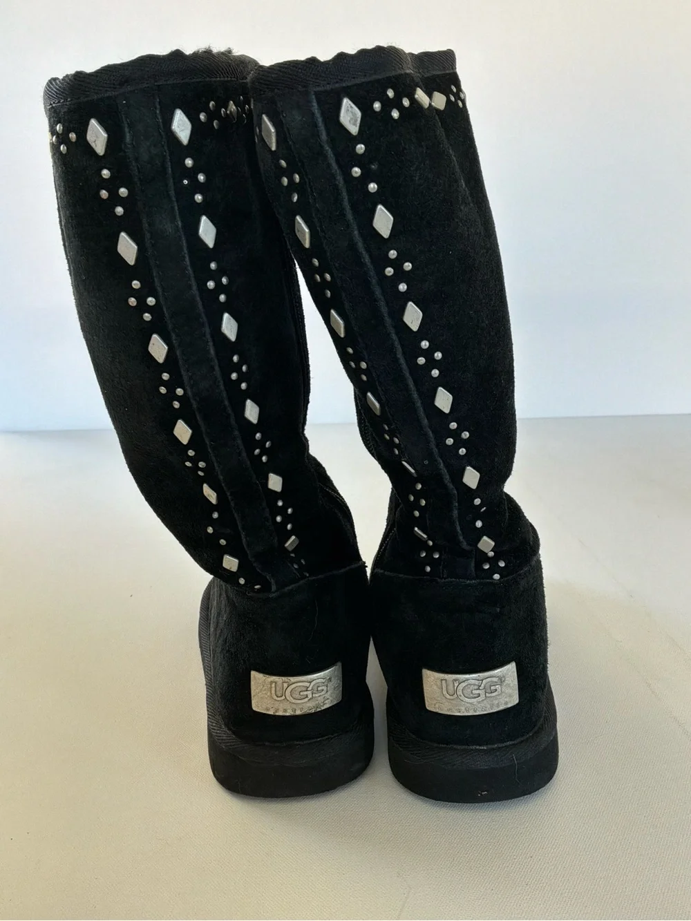 UGG Australia Black Suede Studded Tall Sheepskin Boots Women’s Size 5